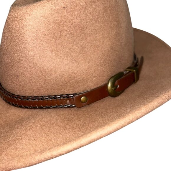 Designer Brown Wool Felt leather belted fedora womens hat main image 5